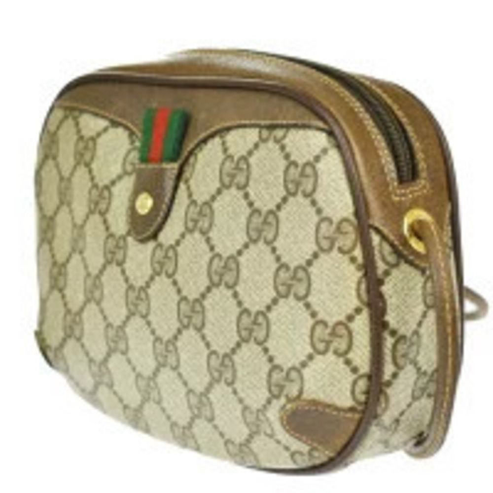 Gucci Sherry Shoulder Bag GG Interlocking Brown Green Red Leather - Picture 2 of 7